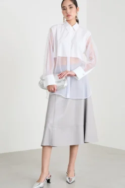 Camicia in organza con pannello - Bianco
