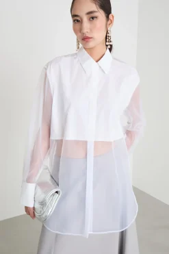 Camicia in organza con pannello - Bianco
