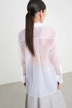 Camicia in organza con pannello - Bianco