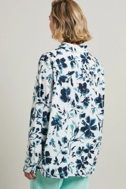 Camicia in popeline a fantasia - Bianco Blu