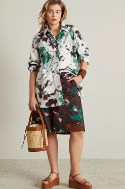 Camicia in popeline a fantasia - Bianco Verde