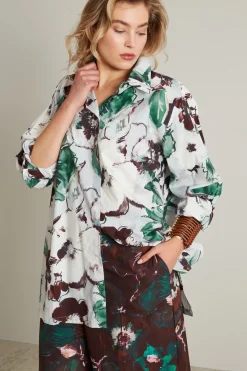 Camicia in popeline a fantasia - Bianco Verde
