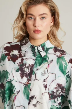 Camicia in popeline a fantasia - Bianco Verde