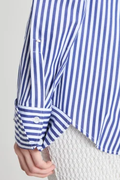Camicia in popeline a righe - Blu Bianco