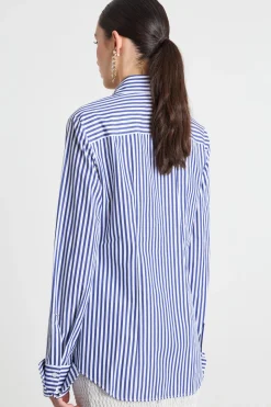Camicia in popeline a righe - Blu Bianco