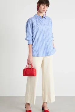 Camicia in popeline con applicazione floreale - Azzurro