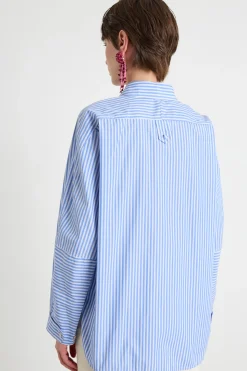 Camicia in popeline con applicazione floreale - Azzurro