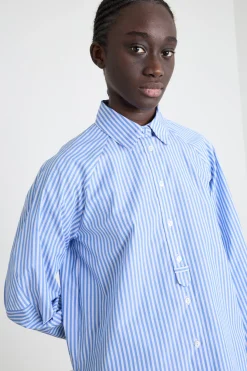 Camicia in popeline con applicazione floreale - Azzurro Bianco