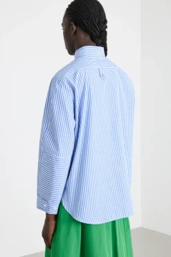 Camicia in popeline con applicazione floreale - Azzurro Bianco