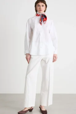 Camicia in popeline con applicazione floreale - Bianco