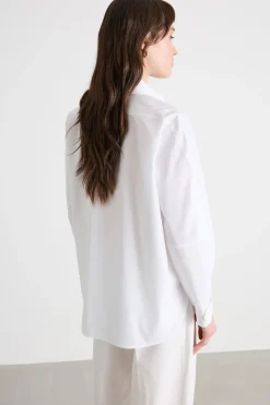 Camicia in popeline con applicazione floreale - Bianco