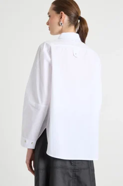 Camicia in popeline con applicazione floreale - Bianco