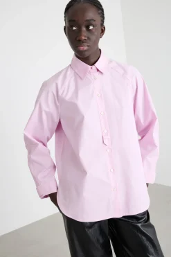 Camicia in popeline con applicazione floreale - Rosa