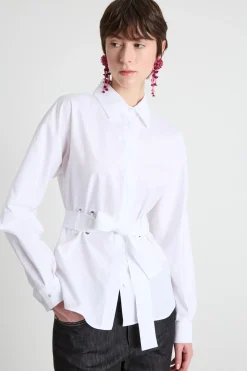 Camicia in popeline con cintura - Bianco
