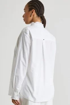 Camicia in popeline con colletto alla coreana - Bianco
