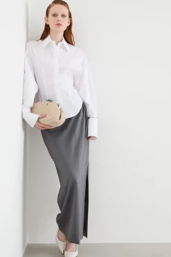 Camicia in popeline con fondo stondato - Bianco