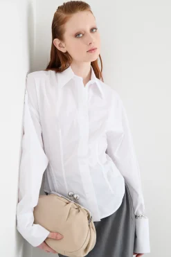 Camicia in popeline con fondo stondato - Bianco