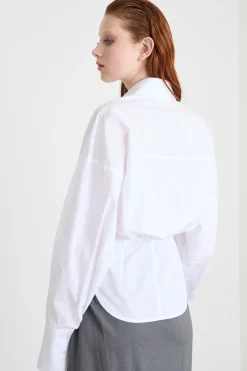 Camicia in popeline con fondo stondato - Bianco