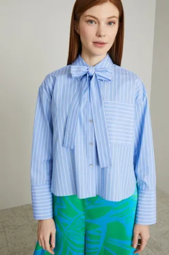 Camicia in popeline con foulard - Celeste