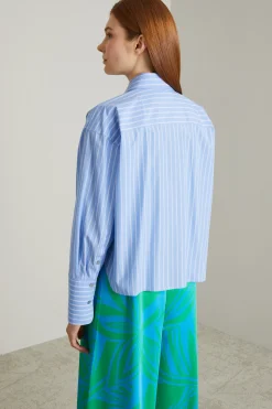 Camicia in popeline con foulard - Celeste