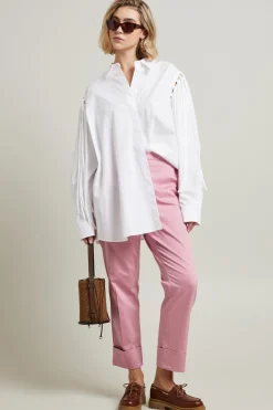 Camicia in popeline con frange - Bianco