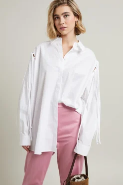Camicia in popeline con frange - Bianco
