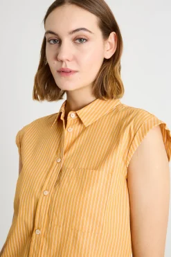 Camicia in popeline con maniche ad aletta - Arancione