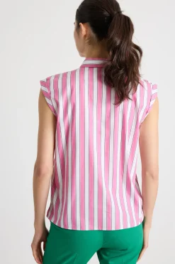 Camicia in popeline con maniche ad aletta - Rosa Bianco