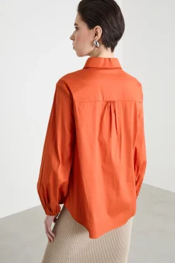 Camicia in popeline con maniche voluminose - Arancione