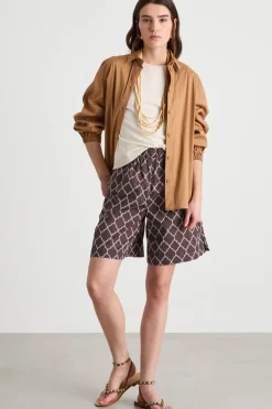 Camicia in popeline con maniche voluminose - Cammello