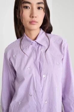 Camicia in popeline con ricami - Lilla