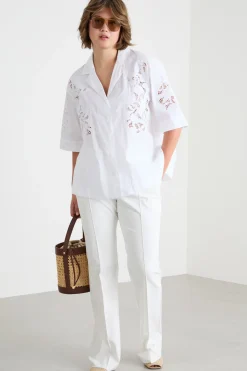 Camicia in popeline con ricamo - Bianco