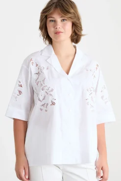 Camicia in popeline con ricamo - Bianco