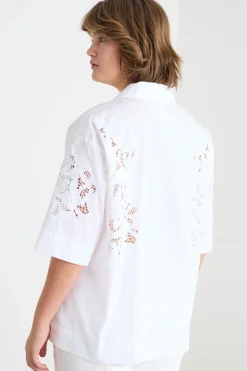 Camicia in popeline con ricamo - Bianco