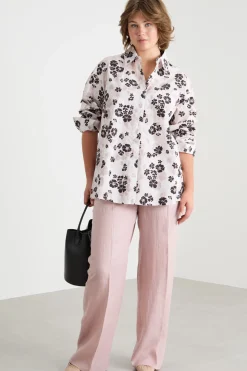Camicia in popeline con spacchi laterali - Bianco Nero