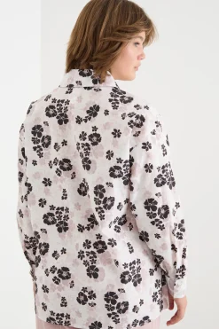 Camicia in popeline con spacchi laterali - Bianco Nero