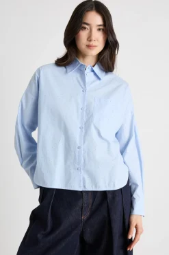 Camicia in popeline con strass - Azzurro