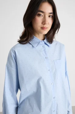 Camicia in popeline con strass - Azzurro