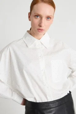 Camicia in popeline con strass - Bianco