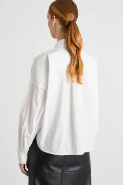 Camicia in popeline con strass - Bianco