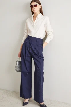 Camicia in popeline con strass - Bianco