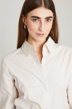 Camicia in popeline con strass - Bianco