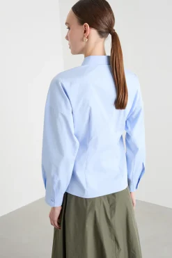 Camicia in popeline con tasche - Azzurro