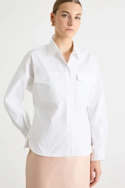Camicia in popeline con tasche - Bianco