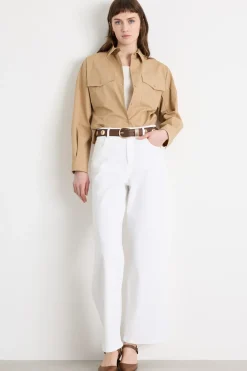 Camicia in popeline con tasche - Cammello