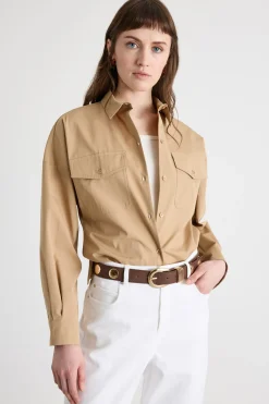 Camicia in popeline con tasche - Cammello