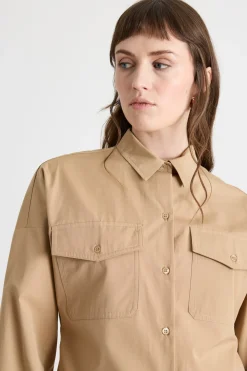 Camicia in popeline con tasche - Cammello