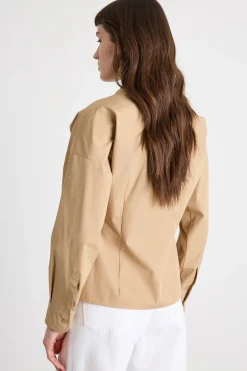 Camicia in popeline con tasche - Cammello