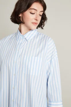 Camicia in popeline di cotone - Celeste Bianco