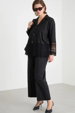 Camicia in popeline e tulle ricamato - Nero
